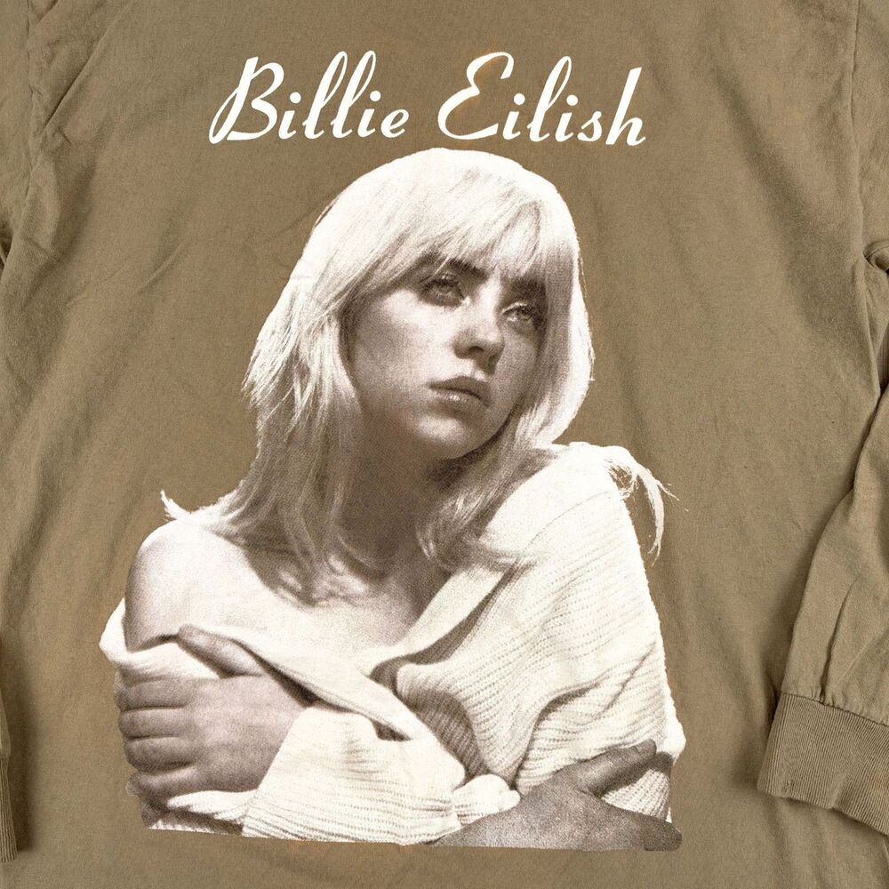 Billie Eilish Happier Than Ever Women's Medium Beige Fruit of the Loom Sleeve Sh